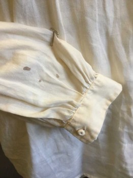Mens, Historical Fiction Shirt, MTO, Beige, Linen, Solid, 44, Beige, Collar Attached W/3 Button Front, Split neck, Gathered Long Sleeves Cuff W/1 Button