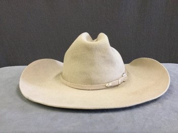 Mens, Cowboy Hat, STETSON, Putty/Khaki Gray, Fur Felt, Solid, 7 1/4, Through Roads, Felt Band with Buckle
