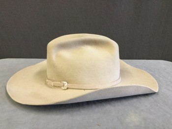 Mens, Cowboy Hat, STETSON, Putty/Khaki Gray, Fur Felt, Solid, 7 1/4, Through Roads, Felt Band with Buckle