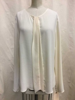 PAPAYA, Ivory White, Polyester, Solid, Ivory, Button Front, Neck Tie, Long Sleeves,