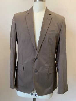 Mens, Sportcoat/Blazer, REISS, Lt Brown, Cotton, Solid, 42R, L/S, 2 Buttons, Single Breasted, Notched Lapel, 3 Pockets,