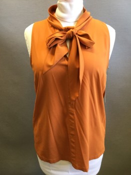 Womens, Shell, THEORY, Rust Orange, Polyester, Spandex, Solid, M, Pull Over, Self Tie Neck, Sleeveless