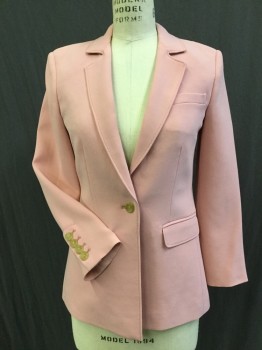 Womens, Blazer, ELIZABETH & JAMES, Dusty Rose Pink, Polyester, Acetate, Solid, 0, Stretch Poly Crepe, Notched Lapel, 1 Button Single Breasted, 3 Pockets, Slit Center Back,