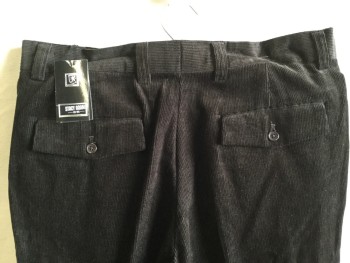 STACY ADAMS, Dk Brown, Cotton, Solid, Corduroy, 1.5" Waistband with Belt Hoops, Flat Front, Zip Front, 4 Pockets, with Cuff Hem