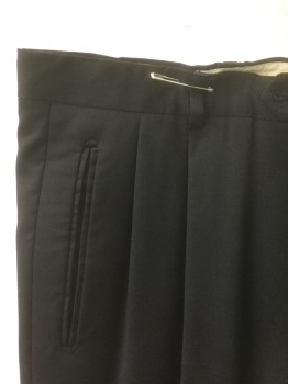 METROPOLITAN VIEW, Black, Wool, Solid, Double Pleated, Button Tab Waist, Zip Fly, 4 Pockets, Straight Leg