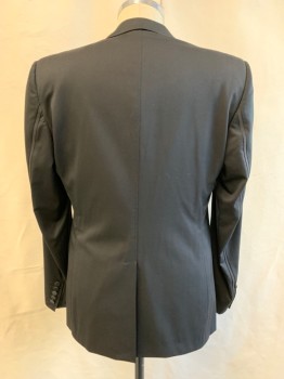 GUCCI, Black, Wool, Solid, Single Breasted, Collar Attached, Faille Notched Lapel, Hand Picked Collar/Lapel, 2 Buttons,  3 Pockets, Faille Stripes Down Back of Sleeves