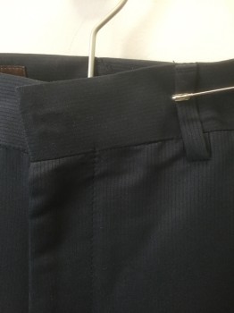 Mens, Slacks, PERRY ELLIS, Charcoal Gray, Polyester, Solid, Ins:32, W:34, Self Pin Stripes, Flat Front, Zip Fly, Straight Leg, 4 Pockets