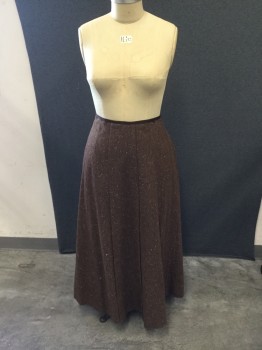 MTO, Brown, Black, Cream, Wool, Tweed, Day Skirt, Flecked Brown Wool, Two Tuck Pleat Detail at Front and Back. Inverted Pleats at Sides,