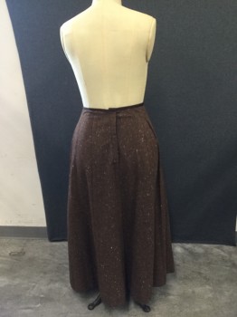 MTO, Brown, Black, Cream, Wool, Tweed, Day Skirt, Flecked Brown Wool, Two Tuck Pleat Detail at Front and Back. Inverted Pleats at Sides,