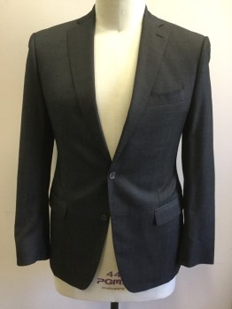 MICHAEL KORS, Charcoal Gray, Wool, Check , Mini-Check, Single Breasted, Collar Attached, Hand Picked Collar/Lapel, 3 Pockets, 2 Buttons