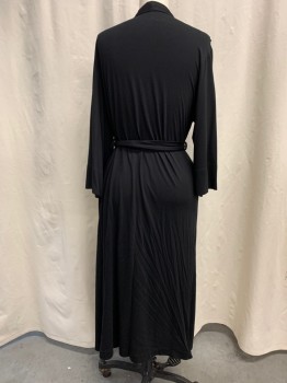 Womens, SPA Robe, NATORI, Black, Modal, Polyester, Solid, S, 3/4 Sleeves, Surplice Shawl Collar, Self Tie Waist, Belted, 2 Pockets, Full Length
