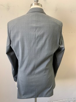 BOSS, Lt Gray, Wool, Heathered, 2 Button Front, Notched Lapel, 3 Pockets,