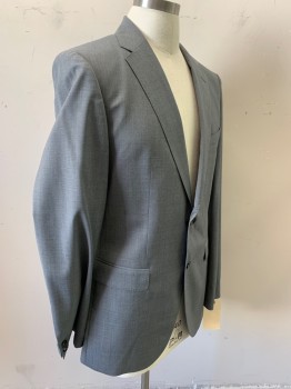 BOSS, Lt Gray, Wool, Heathered, 2 Button Front, Notched Lapel, 3 Pockets,
