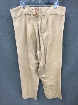 M.B.A. LTD., Camel Brown, Cotton, Solid, Historical Military, Brushed Twill, 2 1/2" Waistband, 3 Brass Buttons at Waistband, Fall Front with 2 Brass Buttons, 1 Watch Pocket, Suspender Buttons, Gathered at Back Waistband, Center Back Lace Up, Late 1700's/Early 1800's Reproduction