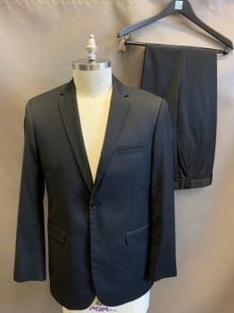 FERRECCI, Black, Polyester, Viscose, Solid, Single Breasted, 2 Buttons,  Notched Lapel with Self Edge