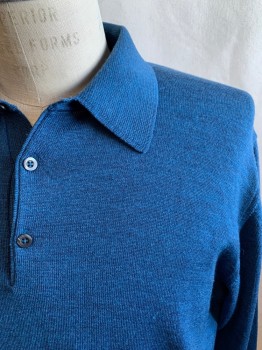 Mens, Pullover Sweater, JOHN W. NORDSTROM, Blue, Black, Wool, Heathered, M, Polo Style Collar, Long Sleeves, Ribbed Knit Cuff/Collar/Waistband