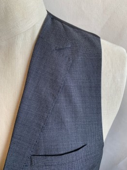 Mens, Suit, Vest, HUGO BOSS, Charcoal Gray, Wool, Birds Eye Weave, 44L, 4 Buttons, Notched Lapel, Hand Picked Collar/Lapel, 2 Pockets, Black Satin Back with Self Tab Belt