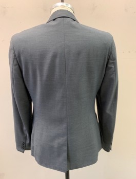 TOPMAN, Gray, Polyester, Viscose, Self Tiny Diamond/Honeycomb Pattern, Single Breasted, 1 Button, Peaked Lapel, Top Stitching at Lapel, Slim Fit, 3 Pockets