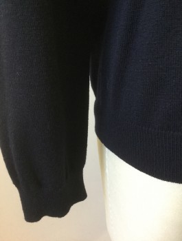 Mens, Pullover Sweater, BROOKS BROTHERS, Navy Blue, Wool, Nylon, Solid, L, Dark Navy, Knit, Long Sleeves, Crew Neck