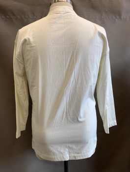 Unisex, Historical, N/L MTO, White, Cotton, Solid, 44, Doctor's Jacket, Long Sleeves, Band Collar, Off Center Wrapped Button Closures, Made To Order Reproduction
