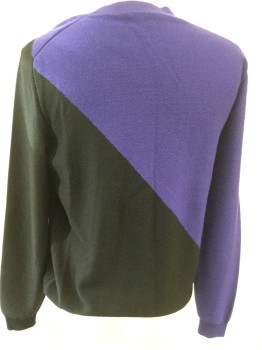 Mens, Pullover Sweater, PAUL SMITH, Purple, Black, Color Blocking, M, Long Sleeves, Mock Neck Diagonal Color Block in Front and Back