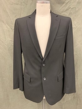 J. FERRAR, Black, Polyester, Viscose, Solid, Single Breasted, Collar Attached, 3 Pockets, 2 Buttons