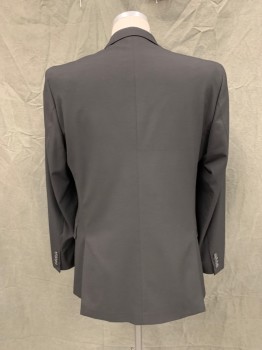 J. FERRAR, Black, Polyester, Viscose, Solid, Single Breasted, Collar Attached, 3 Pockets, 2 Buttons