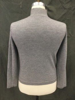 Mens, Pullover Sweater, BANANA REPUBLIC, Heather Gray, Wool, L, 1/2 Zip Front, Stand Collar, Long Sleeves, Ribbed Knit Collar