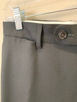 SUIT SUPPLY, Black, Wool, Solid, Flat Front, Button Tab, Zip Fly, Straight Leg, 5 Pockets (Including Watch Pocket), Belt Loops