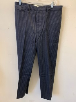 Mens, Suit, Pants, DOUBLE RL , Navy Blue, Off White, Cotton, Stripes - Pin, 32/31, Heavy Weight Cotton, Button Fly,  4 Pockets, Belt Loops,