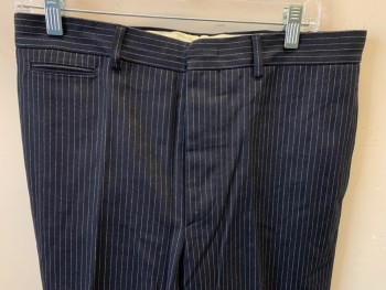 Mens, Suit, Pants, DOUBLE RL , Navy Blue, Off White, Cotton, Stripes - Pin, 32/31, Heavy Weight Cotton, Button Fly,  4 Pockets, Belt Loops,