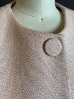 CLUB MONACO, Lt Pink, Polyester, Wool, Solid, Single Breasted, Hidden Snap Closures Under 3 Fabric Buttons, No Lapel/Collar, Round Neck, 2" Wide Dropped Waistband, 2 Side Seam Pockets, Hip Length