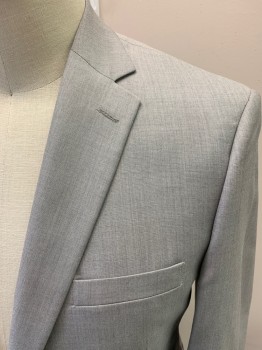 JOS A BANK, Lt Gray, Dk Gray, Wool, Silk, 2 Color Weave, Single Breasted, 2 Buttons,  3 Pockets, Notched Lapel, Double Vent
