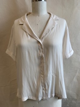 Womens, Blouse, BANANA REPUBLIC, Cream, Polyester, Solid, XL, Button Front, C.A., S/S, 4 Buttons, Cuff on Both Sleeves