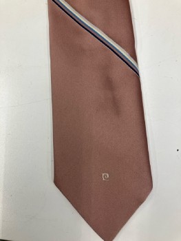 PIERRE CARDIN, Dusty Pink with Beige/Tan/Navy/Rose Diagonal Ribbon Stripe
