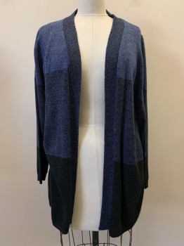 Womens, Sweater, KAREN SCOTT, Blue, Black, Acrylic, 2 Color Weave, Color Blocking, 2XL, L/S, Open Front,