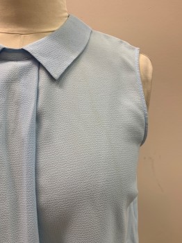 Womens, Blouse, CECE, Lt Blue, Polyester, Spandex, Solid, M, Pointed Collar, Slvls, Keyhole, 1 Button Back,