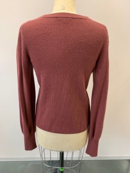 Womens, Pullover, MADEWELL, Brick Red, Viscose, Polyamide, S, Knit, CN, L/S, Gathered Into The Cuff