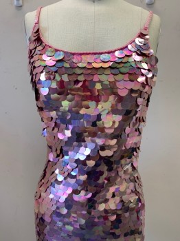 Womens, Cocktail Dress, RAMPAGE, Pink, Polyester, Plastic, W25, B32, Paillettes, Beaded Spaghetti Straps, Scoop Neck, Mini Length, Has Multiples