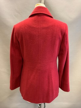 CALVIN KLEIN, Red, Wool, Polyester, Solid, L/S, Button Front, Collar Attached, Side Pocket,