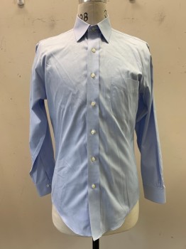 BROOKS BROTHERS, Baby Blue, Cotton, Solid, L/S, Button Front, Collar Attached, Chest Pocket