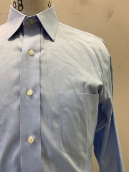 BROOKS BROTHERS, Baby Blue, Cotton, Solid, L/S, Button Front, Collar Attached, Chest Pocket