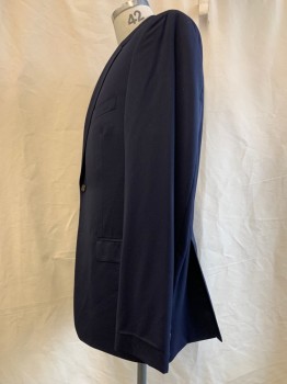 LAUREN, Navy Blue, Wool, Solid, Single Breasted, 2 Buttons, Notched Lapel, 3 Pockets, Pick Stitched, 2 Back Vents