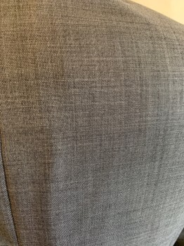 CALVIN KLEIN, Gray, Wool, Solid, Notched Lapel, 2 Bttn Single Breasted, 3 Pckts, Double Back Vent