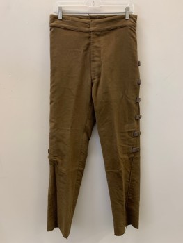 Mens, Sci-Fi/Fantasy Pants, NO LABEL, Brown, Polyester, Leather, Solid, 30/32, F.F, Zip Front, Side Straps, Made To Order,