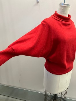 Womens, Top, SAKS FIFTH AVE., Red, Polyester, Solid, L, Dolman Slv, Pullover, Rib Knit Turtleneck & Cuffs