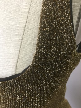 Womens, Cocktail Dress, PRETTY LITTLE THING, Gold, Metallic, Lurex, Polyester, Solid, 6, Glittery Gold Stretchy Fabric, 1" Straps, Scoop Neck, Form Fitting, Hem Above Knee, Clubwear Dress **Has Some Pulled Threads/Damage to Fabric Near Hem