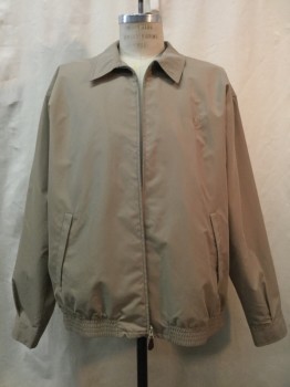Mens, Casual Jacket, CHAPS, Tan Brown, Synthetic, Solid, XXL, Tan, Zip Front, Collar Attached, 2 Pockets,