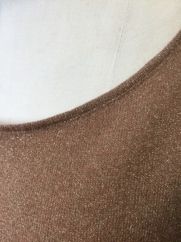 CLASSIQUES ENTIER, Lt Brown, Gold, Nylon, Wool, Speckled, Lightweight Light Brown Knit with Gold Metallic Speckled Throughout, Short Sleeves, Wide Scoop Neck, Pullover
