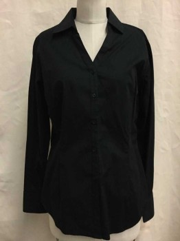 Merona, Black, Cotton, Polyester, Solid, Button Front, Collar Attached,  Long Sleeves,